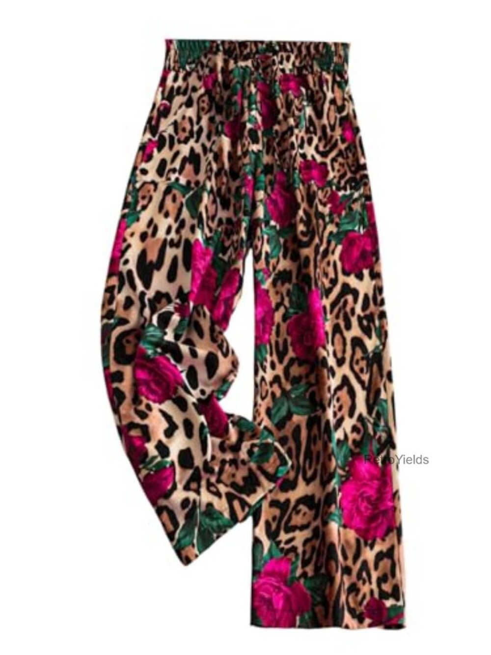 Wide Leg Palazzo Pants Cheetah Floral Print Elastic Waist Flowy Trousers